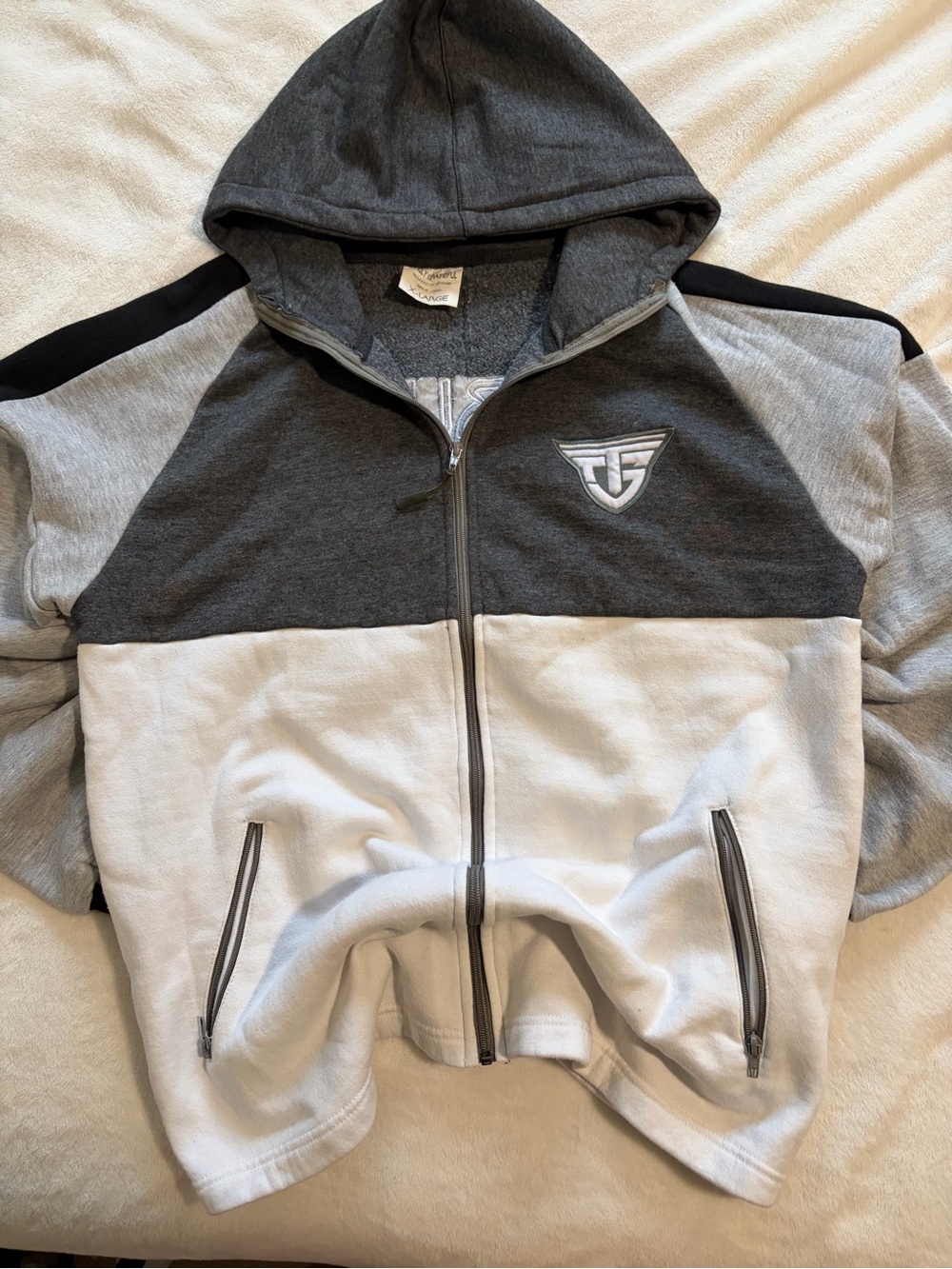 Men's Colorblock Hooded Zip Jacket - Dark Gray & Light Gray